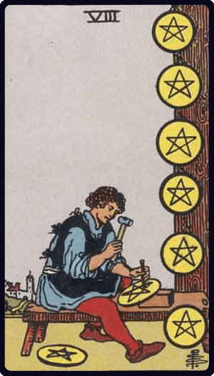 Osmica Pentakla tarot karta
