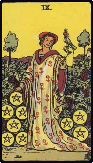 Devetka Pentakla tarot karta