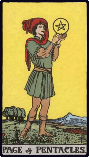 Paž Pentakla tarot karta