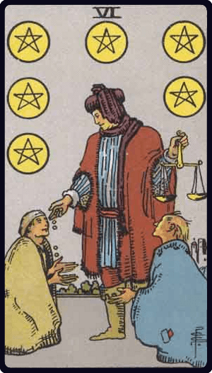 Šestica Pentakla tarot karta