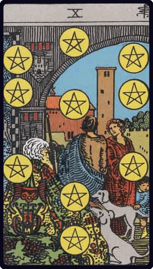 Desetka Pentakla tarot karta