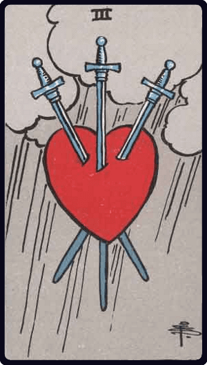 Trojka Mačeva tarot karta