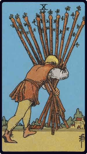 Desetka Štapova tarot karta
